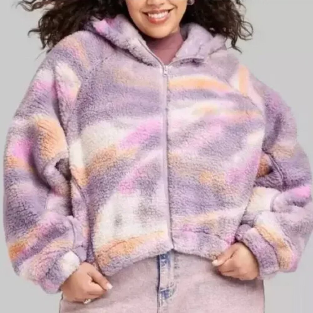 Wild Fable Faux Shearling Full Zip Hoodie Sweatshirt in Mauve/pink Size M/L